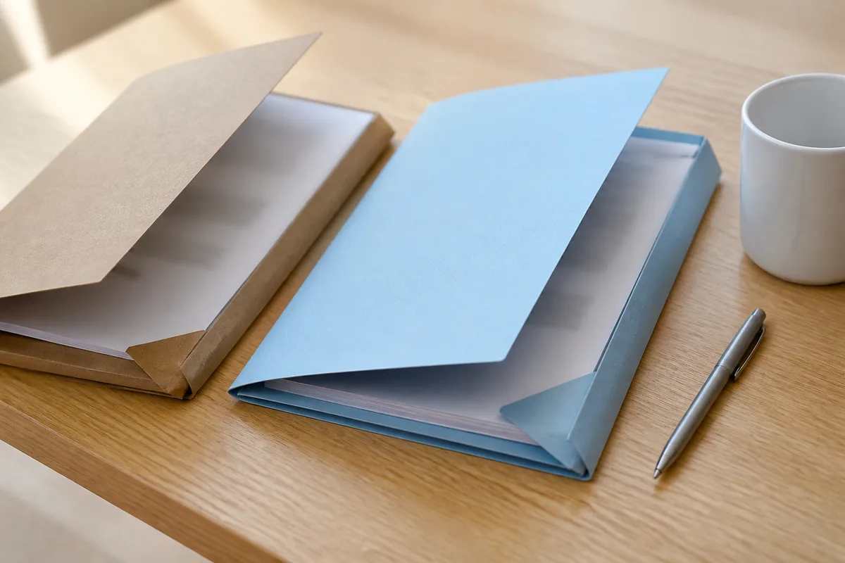 Deux dossiers administratifs ouverts sur un bureau de travail social